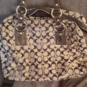 Coach Handbag, Back and Grey in color